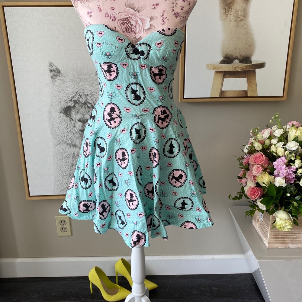 Cartoon dress blue pink dogs XS NWOT